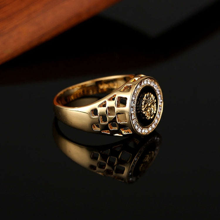 Hip Hop 18K Gold Plated Lion Head Rhinestone Ring for Men, US Size: 10, Inner Diameter: 20mm, Per...