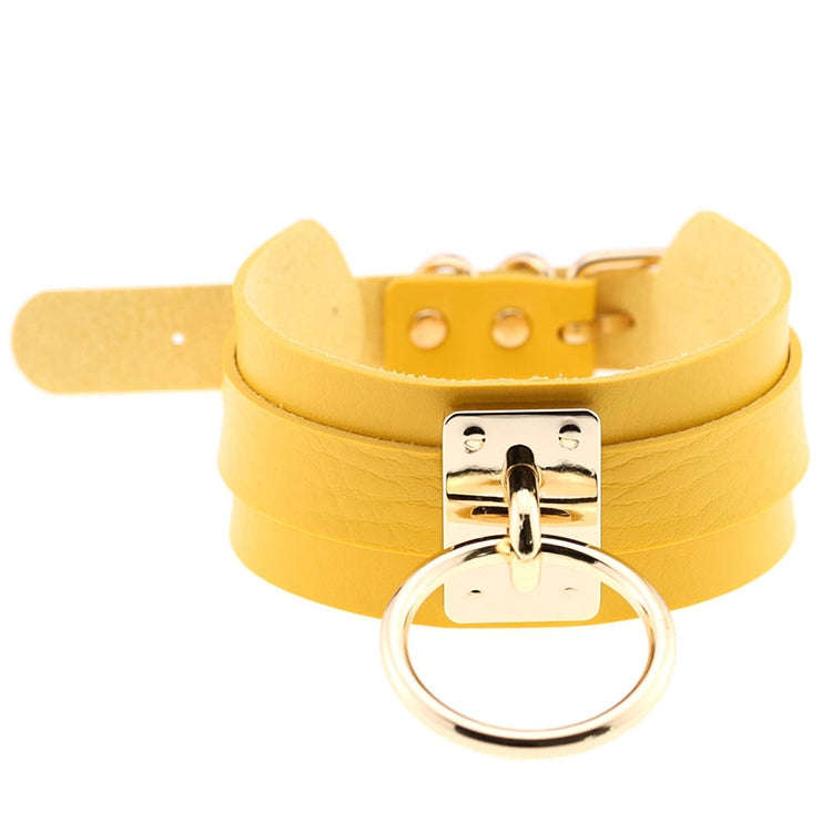 European and American Harajuku PU Leather Gold Single Ring Collar Wide Street-Snap Nightclub O-sh...