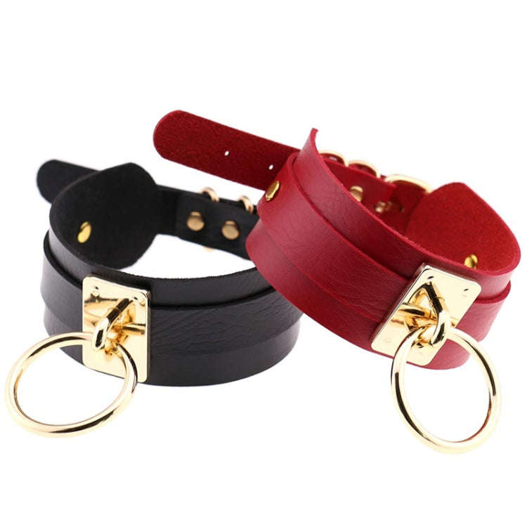 European and American Harajuku PU Leather Gold Single Ring Collar Wide Street-Snap Nightclub O-sh...