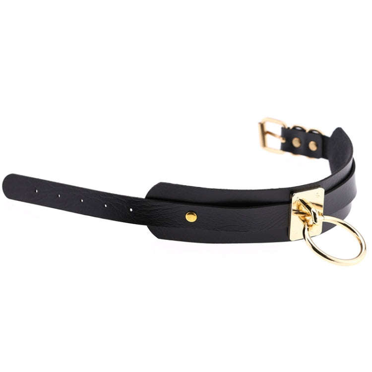 European and American Harajuku PU Leather Gold Single Ring Collar Wide Street-Snap Nightclub O-sh...