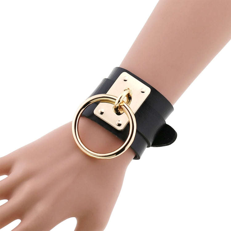 European and American Harajuku PU Leather Gold Single Ring Collar Wide Street-Snap Nightclub O-sh...
