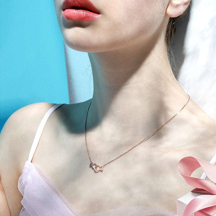 Women Fashion S925 Sterling Silver Kissing Fish Clavicular Chain Necklace