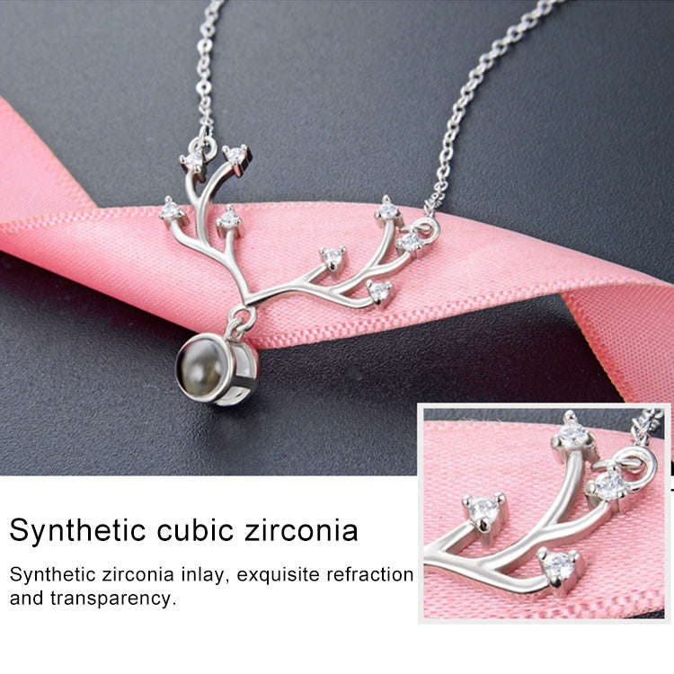 Women Fashion S925 Sterling Silver 100 Languages I Love You Memory Stone Pendant Necklace (White)