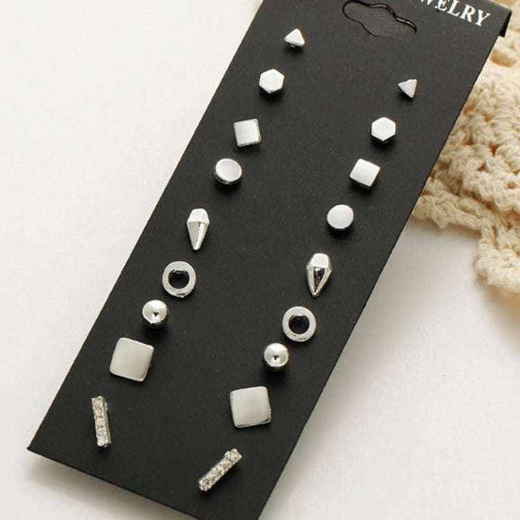 9 Pair Sets Assorted Multiple Stud Earrings Jewelry Set With Card For Women And Girls(Silver)
