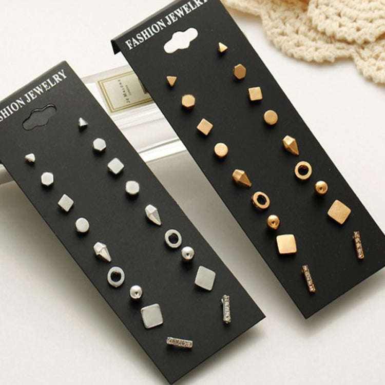 9 Pair Sets Assorted Multiple Stud Earrings Jewelry Set With Card For Women And Girls(Silver)