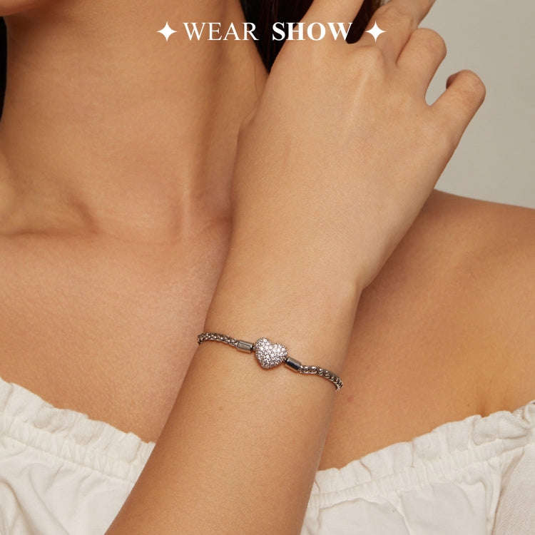 BSB133-17 Sterling Silver S925  Zircon Heart Sparkling Bracelet