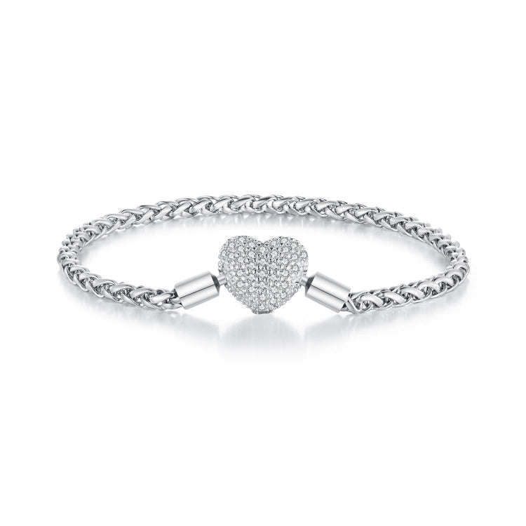 BSB133-19 Sterling Silver S925  Zircon Heart Sparkling Bracelet