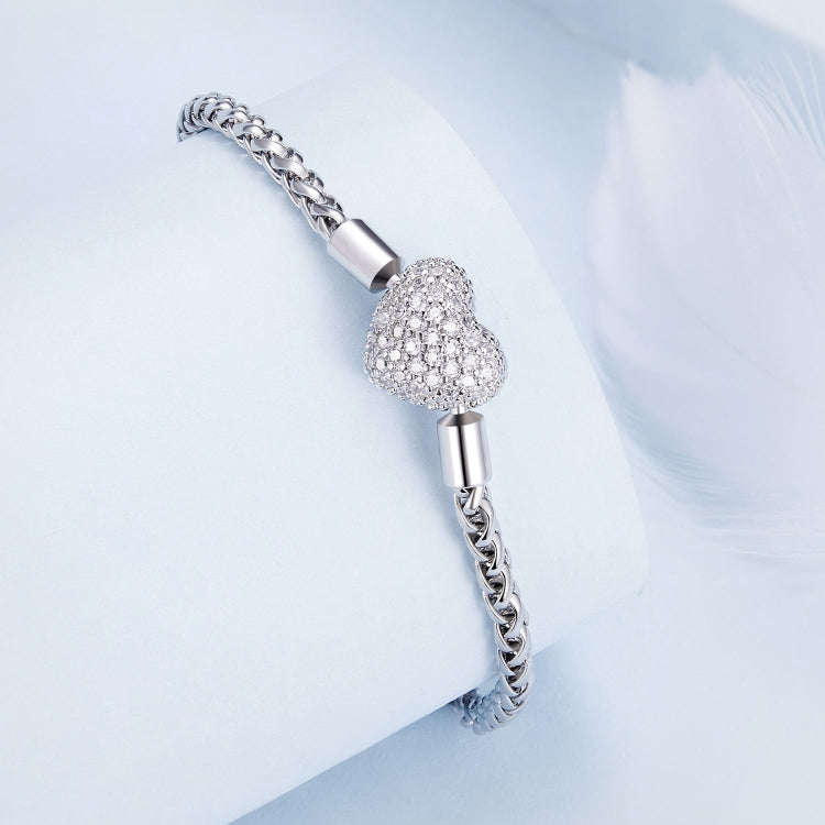 BSB133-19 Sterling Silver S925  Zircon Heart Sparkling Bracelet