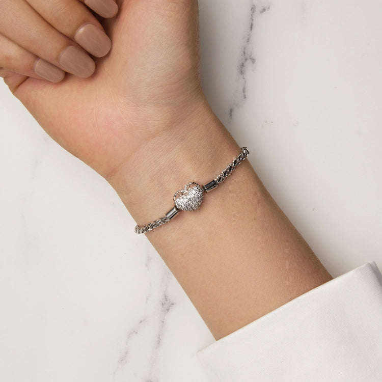 BSB133-19 Sterling Silver S925  Zircon Heart Sparkling Bracelet