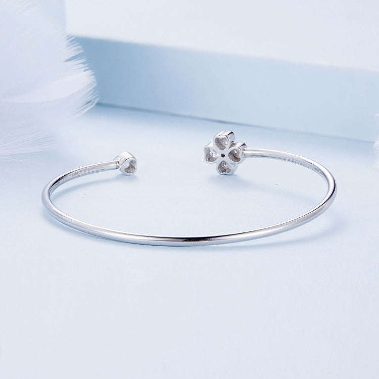 BSB134 Sterling Silver S925 Plated Platinum Zircon Four-leaf Clover Open Bracelet Hand Decoration