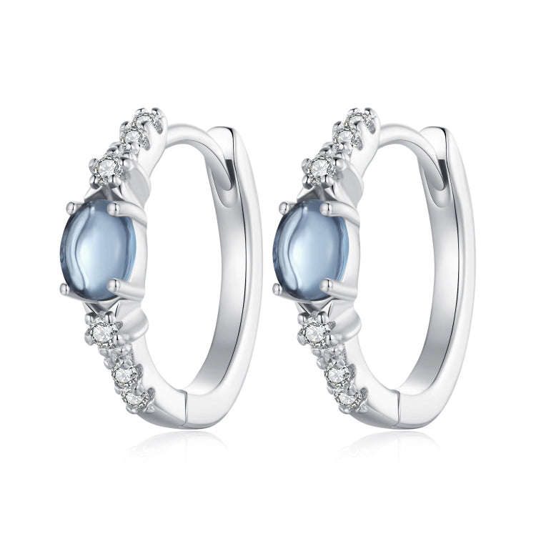 BSE859 Sterling Silver S925  Zircon Star Blue Glass Earrings