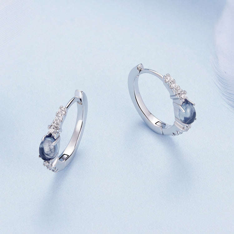 BSE859 Sterling Silver S925  Zircon Star Blue Glass Earrings