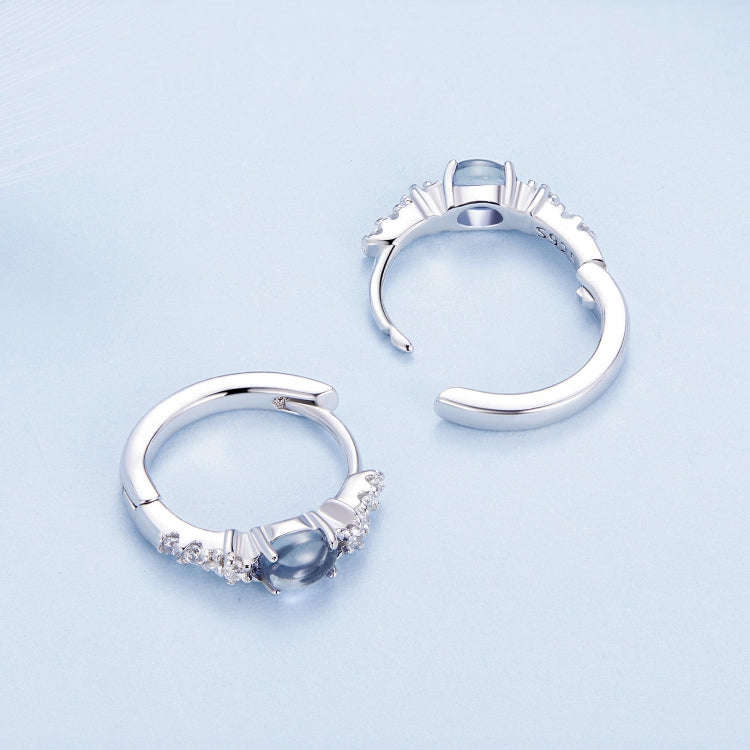 BSE859 Sterling Silver S925  Zircon Star Blue Glass Earrings