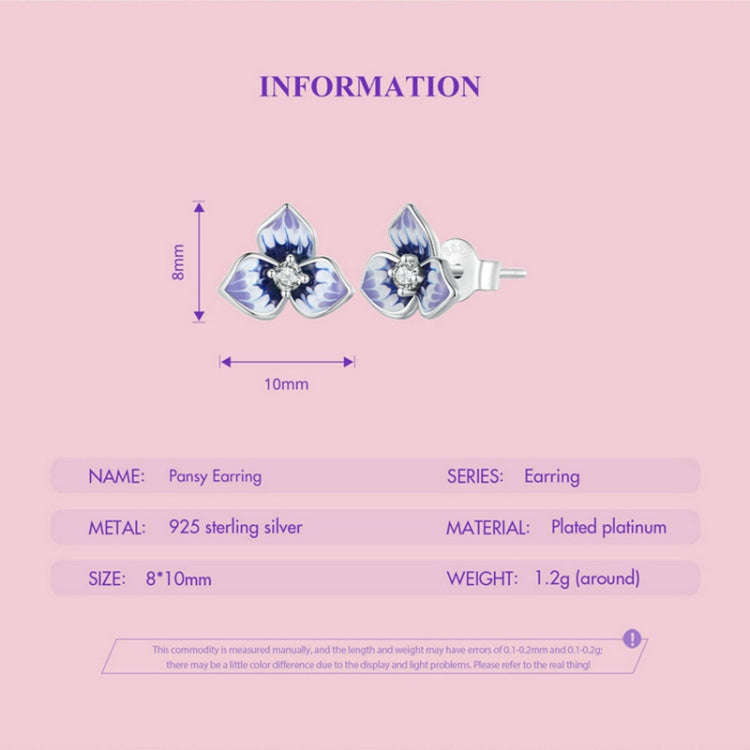 BSE860 Sterling Silver S925  Zircon Pansy Stud Earrings