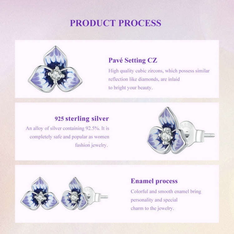 BSE860 Sterling Silver S925  Zircon Pansy Stud Earrings