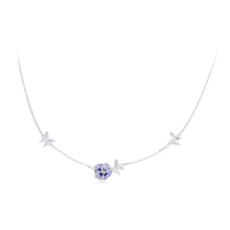 BSN336 Sterling Silver S925  Zircon Stretchable Pansy Necklace Pendant
