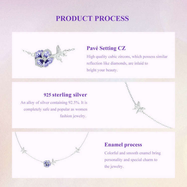 BSN336 Sterling Silver S925  Zircon Stretchable Pansy Necklace Pendant