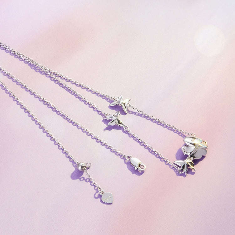 BSN336 Sterling Silver S925  Zircon Stretchable Pansy Necklace Pendant