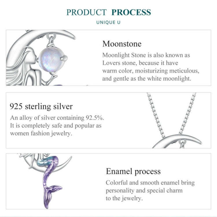 BSN338 Sterling Silver S925  Moonstone Mermaid Necklace