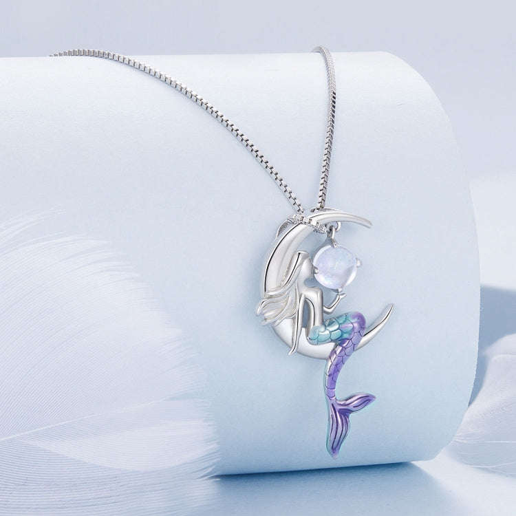 BSN338 Sterling Silver S925  Moonstone Mermaid Necklace