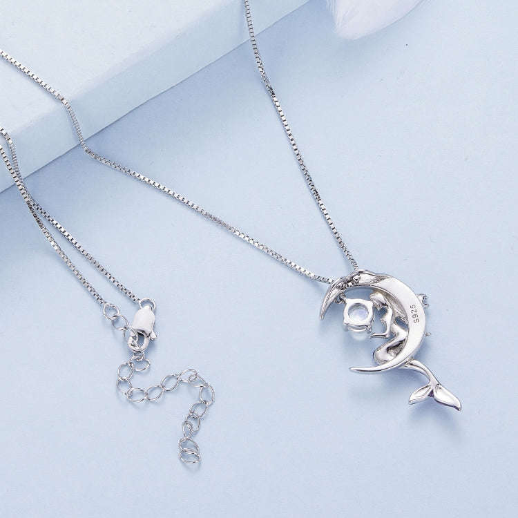 BSN338 Sterling Silver S925  Moonstone Mermaid Necklace