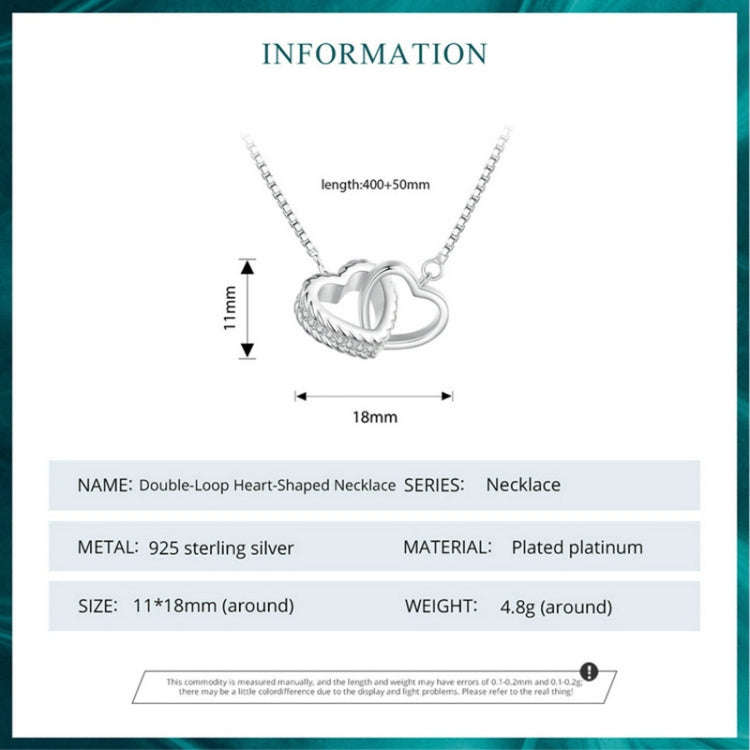 BSN339 Sterling Silver S925  Zircon Dual Ring Heart Interlocking Necklace