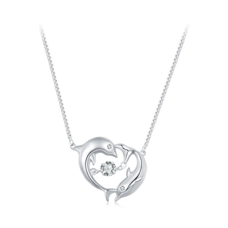 BSN340 Sterling Silver S925  Zircon Cute Dolphin Necklace