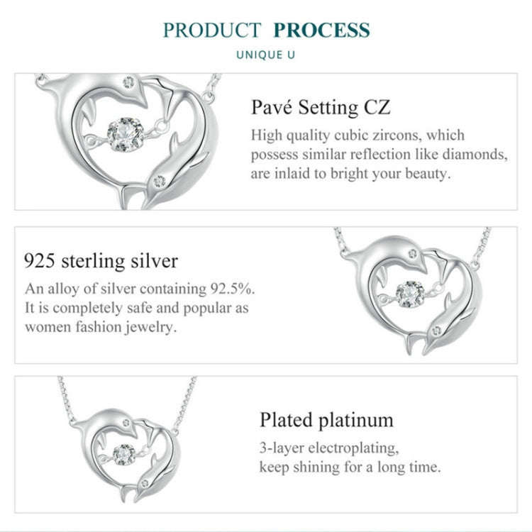 BSN340 Sterling Silver S925  Zircon Cute Dolphin Necklace