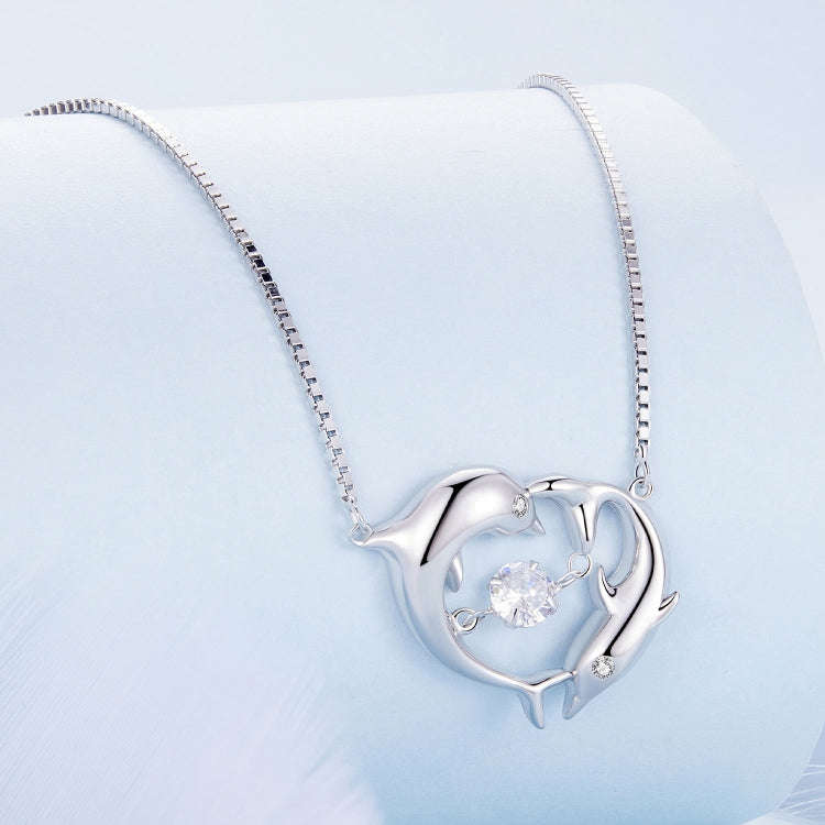 BSN340 Sterling Silver S925  Zircon Cute Dolphin Necklace