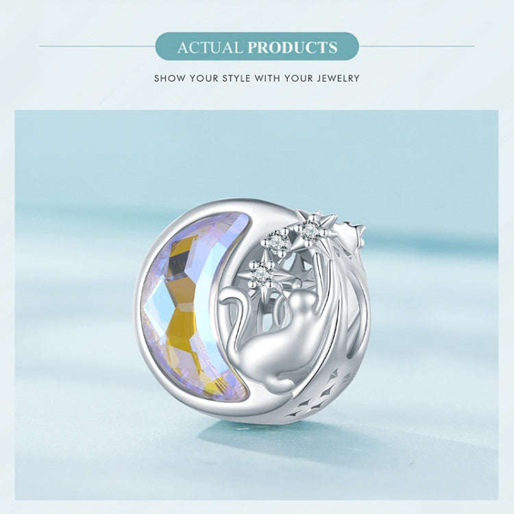 SCC2538 S925 Sterling Silver Necklace Pendant Accessories Cute Cat Moon DIY Bracelet Beads