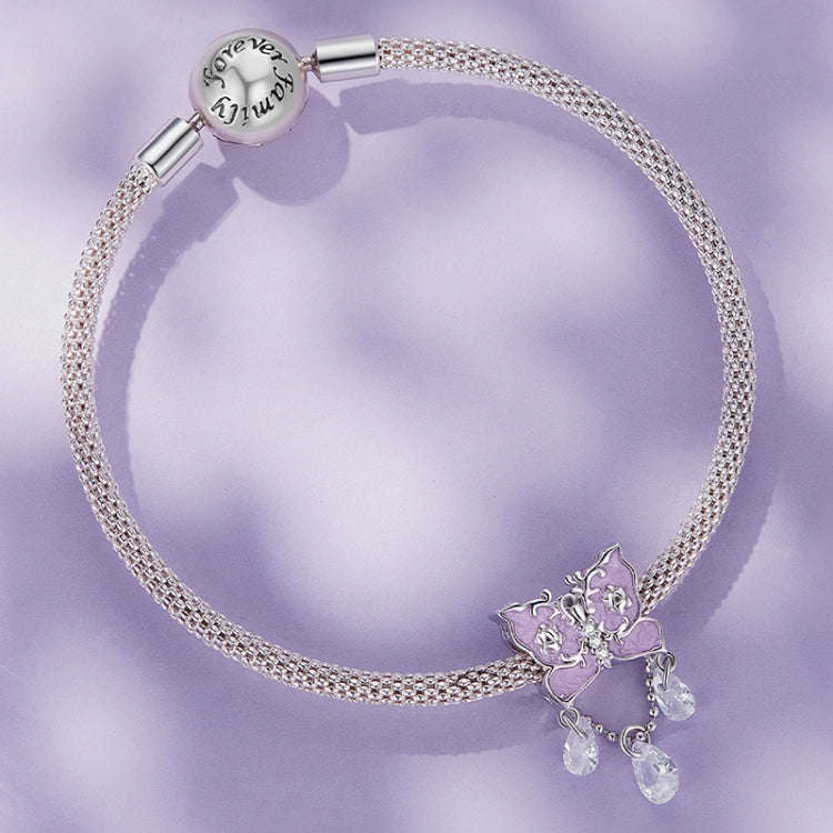 SCC2543 S925 Sterling Silver Necklace Pendant Accessories Purple Butterfly DIY Bracelet Beads