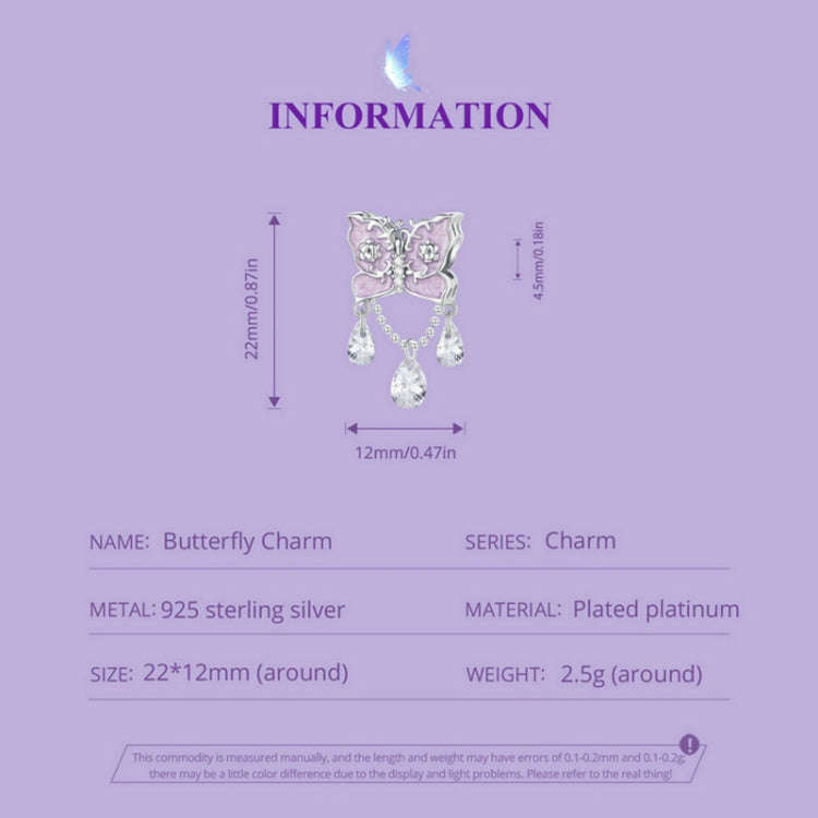 SCC2543 S925 Sterling Silver Necklace Pendant Accessories Purple Butterfly DIY Bracelet Beads