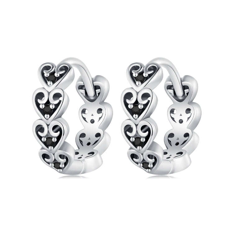 SCE1613 Sterling Silver S925 Black Heart Shape Earrings
