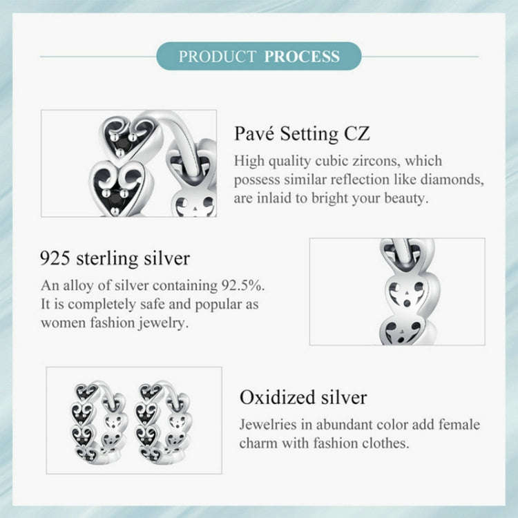 SCE1613 Sterling Silver S925 Black Heart Shape Earrings
