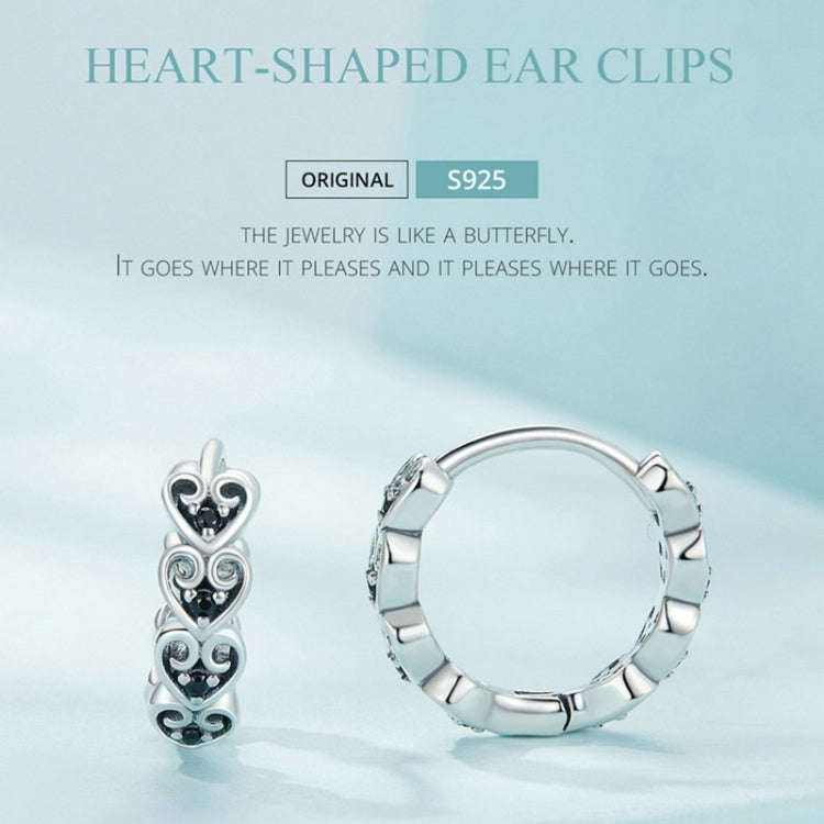 SCE1613 Sterling Silver S925 Black Heart Shape Earrings