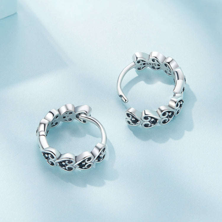 SCE1613 Sterling Silver S925 Black Heart Shape Earrings