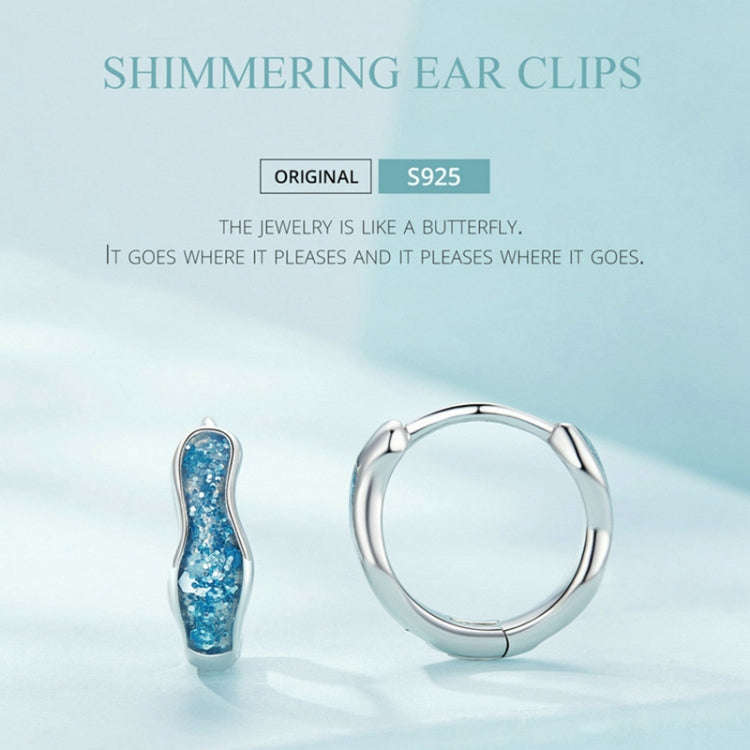 SCE1614 Sterling Silver S925 Blue Sparkling Wave Earrings
