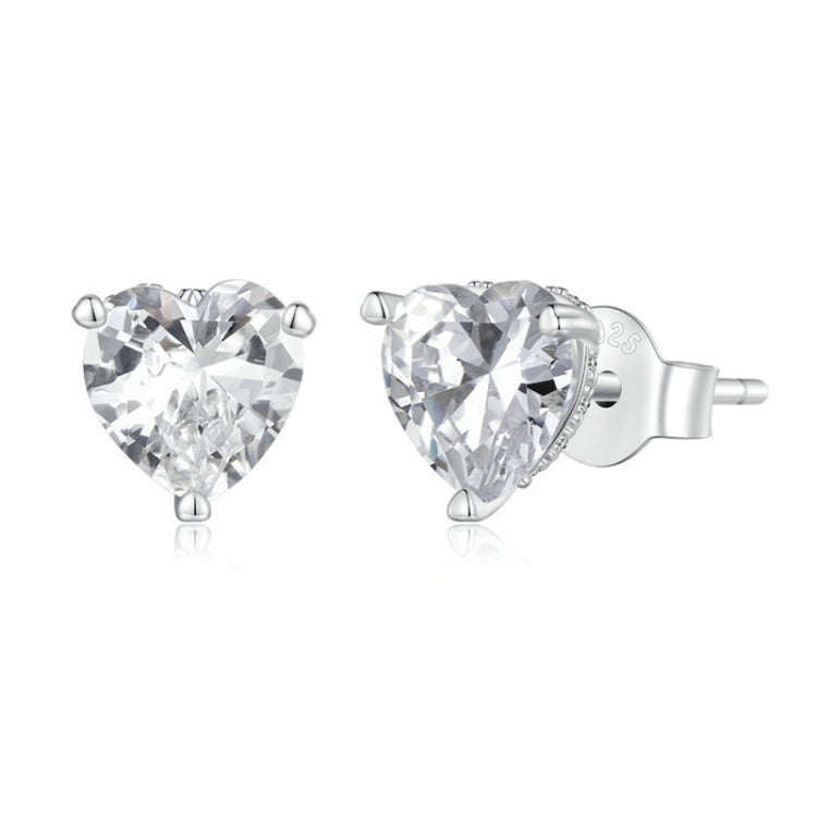 BSE853 Sterling Silver S925  Sparkling Heart Stud Earrings