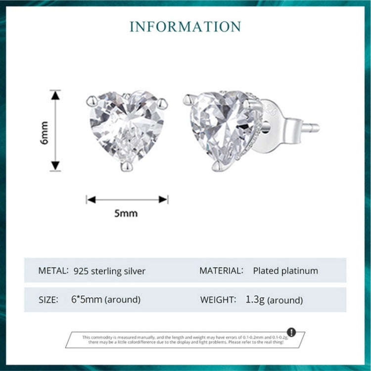 BSE853 Sterling Silver S925  Sparkling Heart Stud Earrings