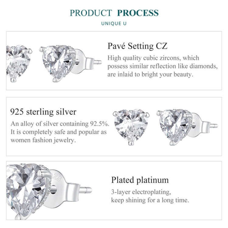 BSE853 Sterling Silver S925  Sparkling Heart Stud Earrings