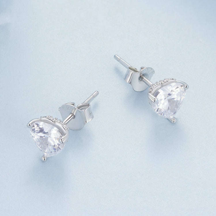 BSE853 Sterling Silver S925  Sparkling Heart Stud Earrings