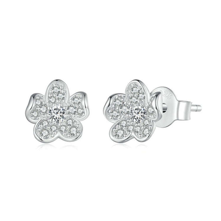 BSE855 Sterling Silver S925  Full-set Zircon Flower Stud Earrings