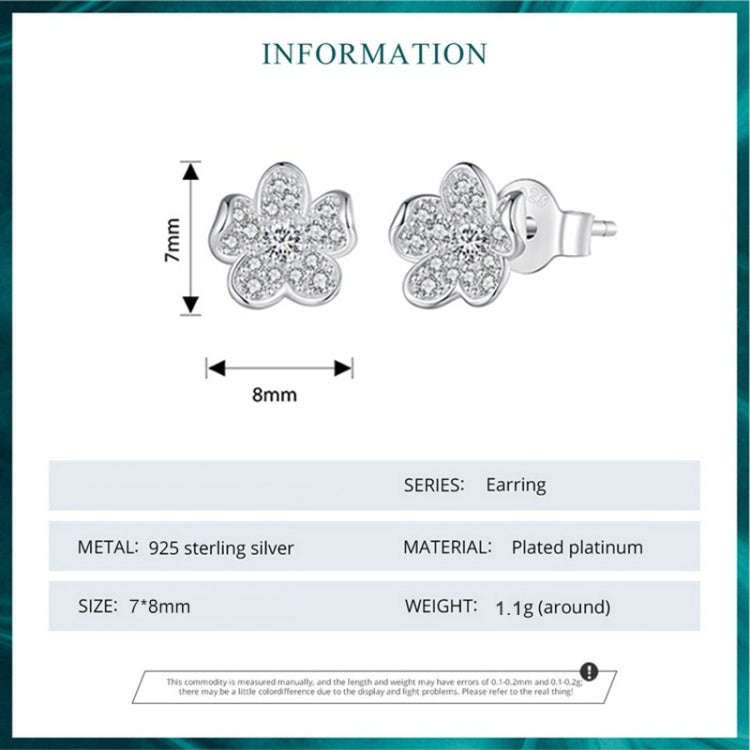 BSE855 Sterling Silver S925  Full-set Zircon Flower Stud Earrings