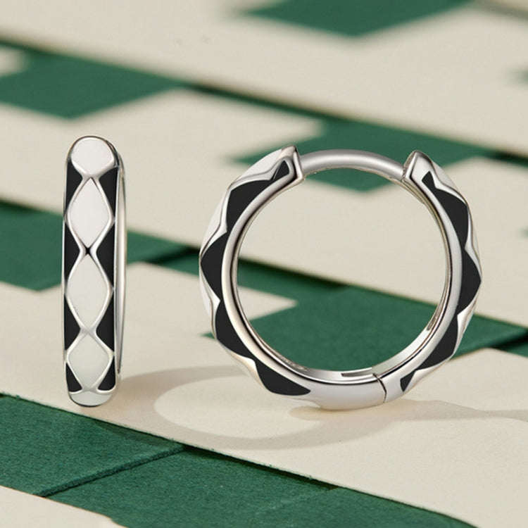 SCE1611-BK Sterling Silver S925  Fashion Rhombus Earrings(Black)