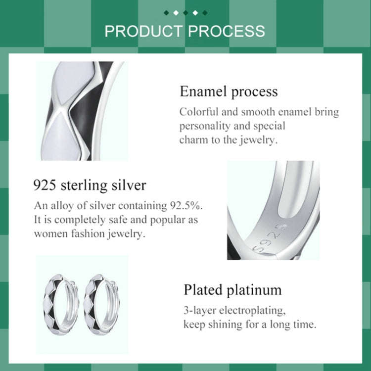 SCE1611-BK Sterling Silver S925  Fashion Rhombus Earrings(Black)