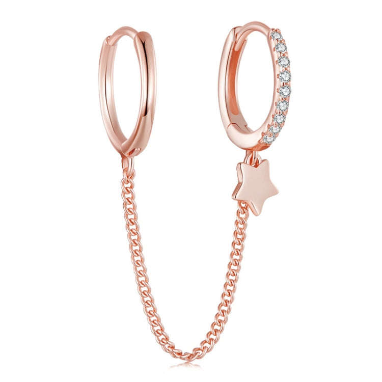 SCE914-C Sterling Silver S925 Zircon Fashion Double Pierced Star Earrings(Rose Gold)