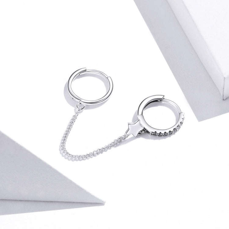 SCE914-B Sterling Silver S925 Zircon Fashion Double Pierced Star Earrings(Gold)