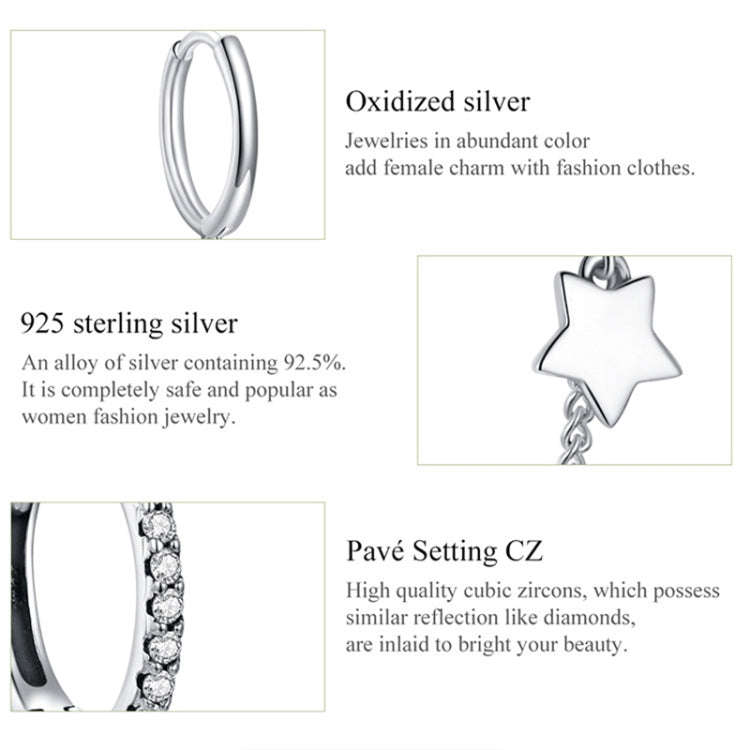 SCE914-B Sterling Silver S925 Zircon Fashion Double Pierced Star Earrings(Gold)