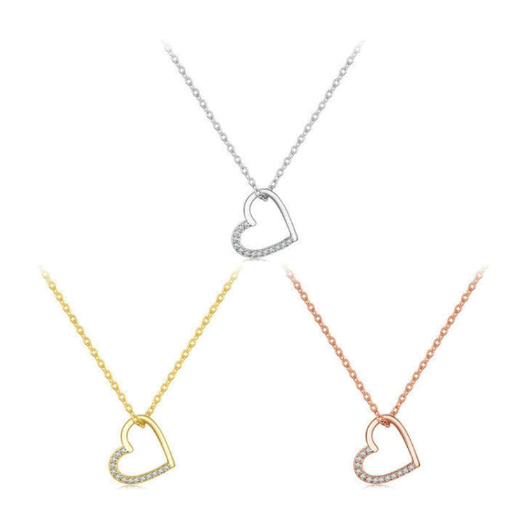 SCN347-C Sterling Silver S925 Zircon Simple Fashion Hollow Heart Shape Necklace(Rose Gold)