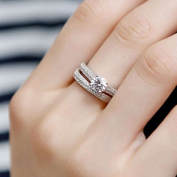 Silver Double Zircon Wedding Rings Set, Ring Size:19
